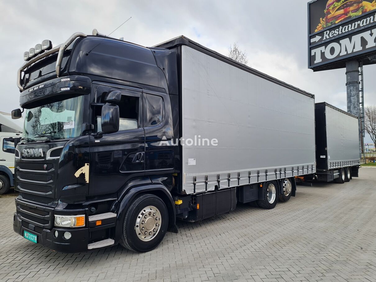 Scania R450 / TANDEM  114 m3 camión con lona corredera + remolque con lona corredera